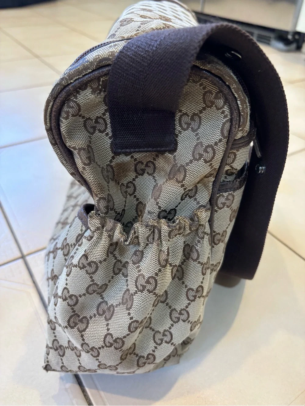 Gucci Beige & Brown GG Canvas Messenger Baby Bag